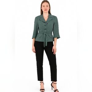 Trina Turk Tweed Donegal Belted Blazer Bell Sleeve Fringe Corpcore Office Small